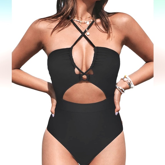 Cupshe Other - NWT CUPSHE One Piece Swimsuit Plunge Neckline Cutout Criss Cross Straps, Medium